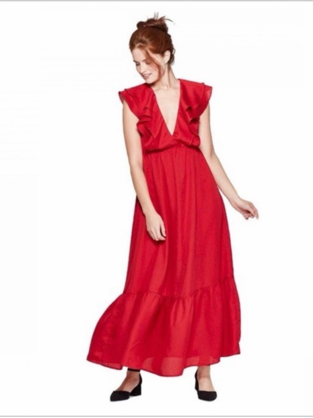 A New Day Women’s Flutter Short Sleeve Maxi Dress Red Size Large